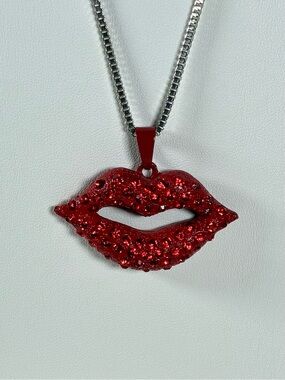 Betsey Johnson Red Crystal Lips Necklace